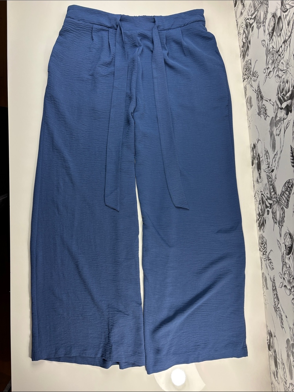 CARACILIA PALAZZO Wide Leg Tie-Waist Pants in Blue